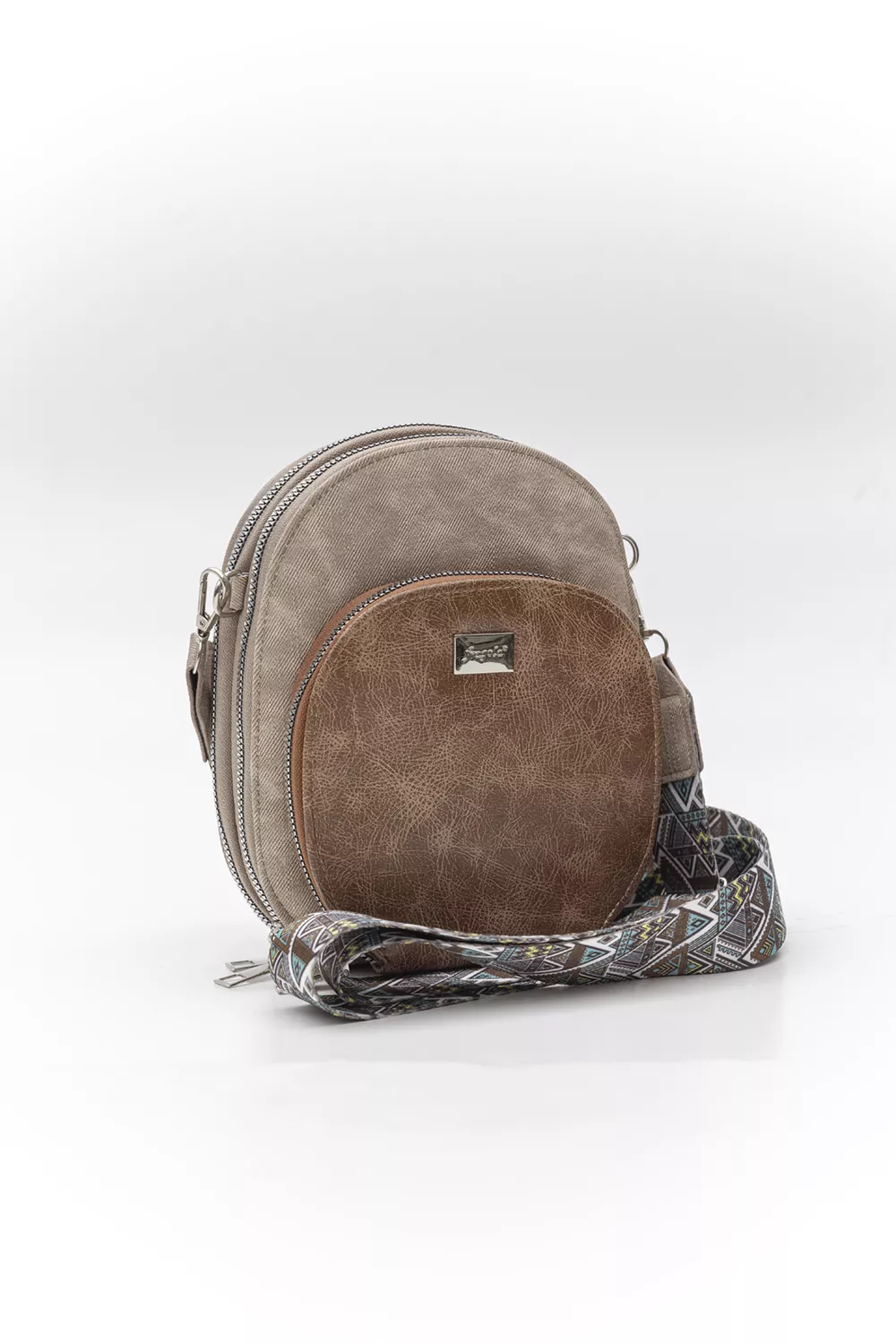 SB04-beige-jean Χιαστί τριθέσιο τσαντάκι με ιμάντα οβάλ - Image 1
